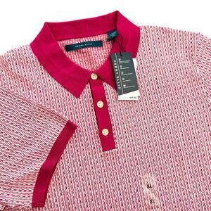 Perry Ellis Mens XL Sangria Red White‎ Knit Polo Shirt Golf Casual Jacquard